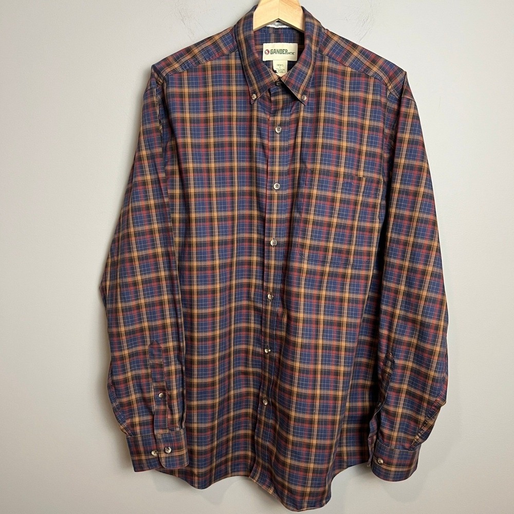 Gander Mountain Shirt Mens Large Plaid Button Down‎ L/S Cotton Wrinkle Resistant